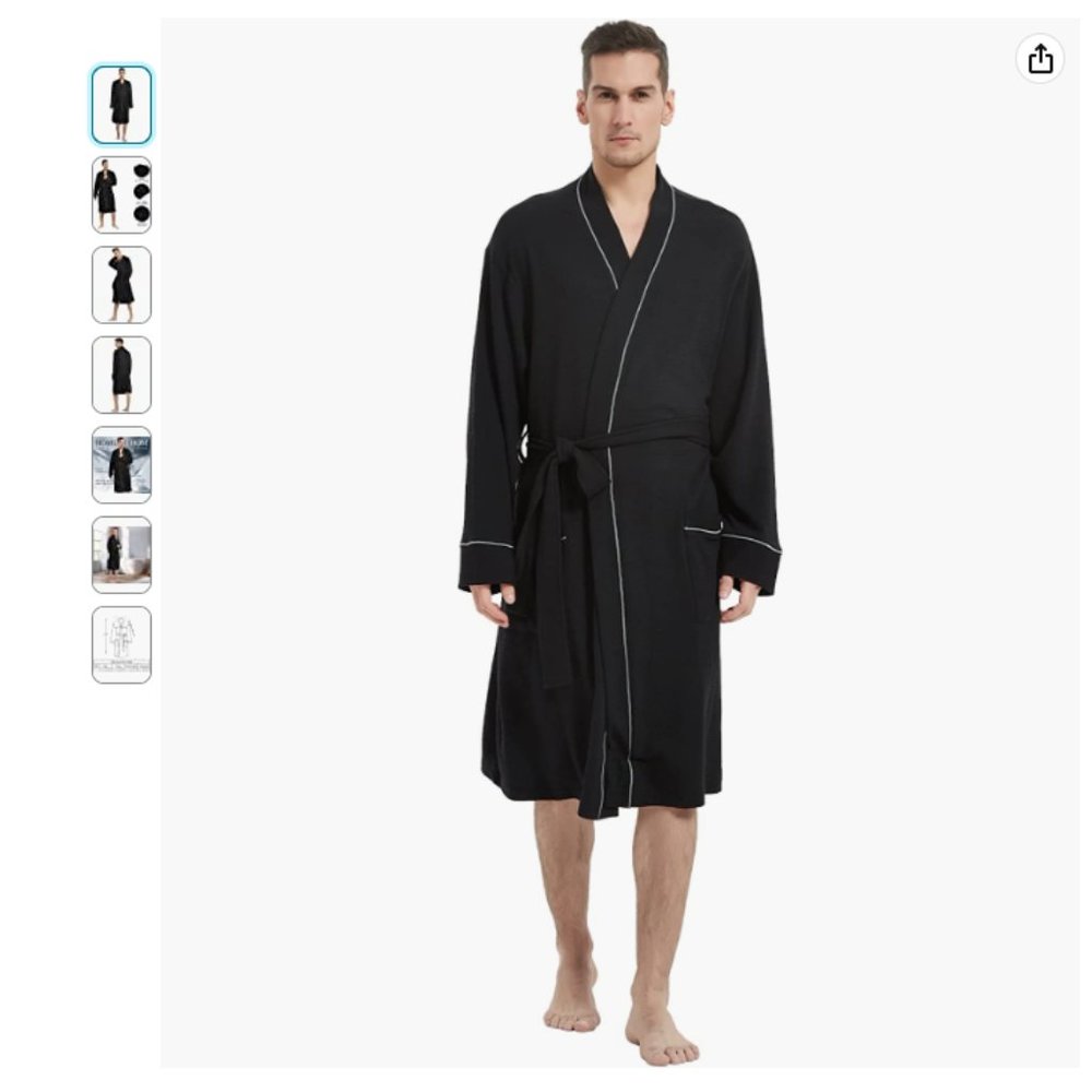 homlikehom Men's Cotton Robe Lightweight Kimono Waffle Knit Bathrobe for men